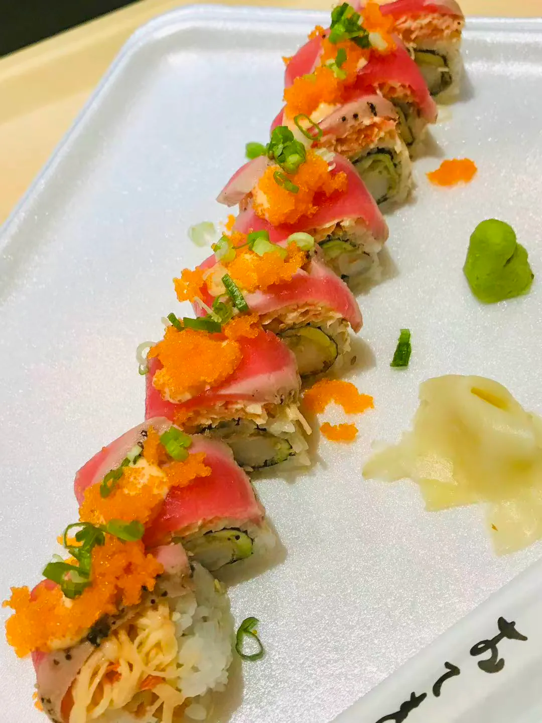 Sushi roll with tuna, tobiko and crispy crab meat at Bayou Fresh Seafood & Deli a Asian Fusion Restaurant in Jasper