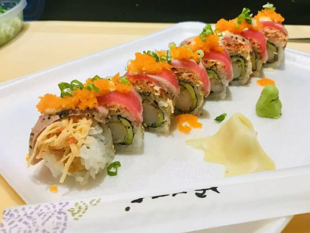 Sushi roll with tuna, tobiko and crispy toppings at Bayou Fresh Seafood Grill & Sushi a Asian Fusion Restaurant in Jasper