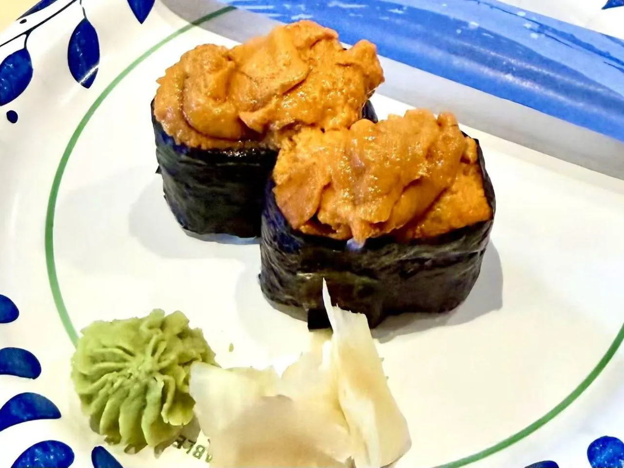 Nigiri sushi with fresh sea urchin at Bayou Fresh Seafood Grill & Sushi a Asian Fusion Restaurant in Jasper